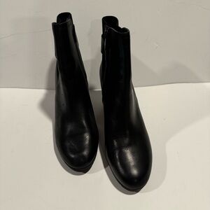 Anne Klein Womens Black Leather Block Heel Ankle Boots Shoes Size 10M